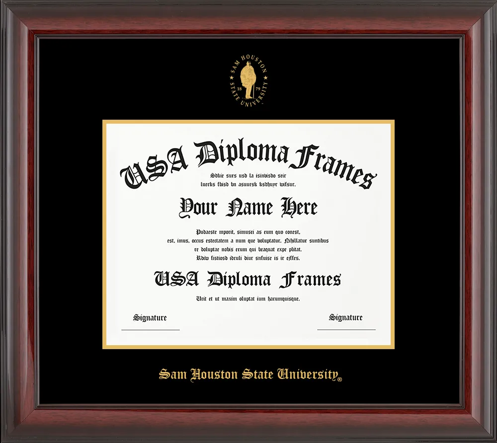 Single - Horizontal Document row 1 spot 1 - Cherry Mahogany Glossy Moulding - Black Mat - Gold Accent Mat Diploma Frame