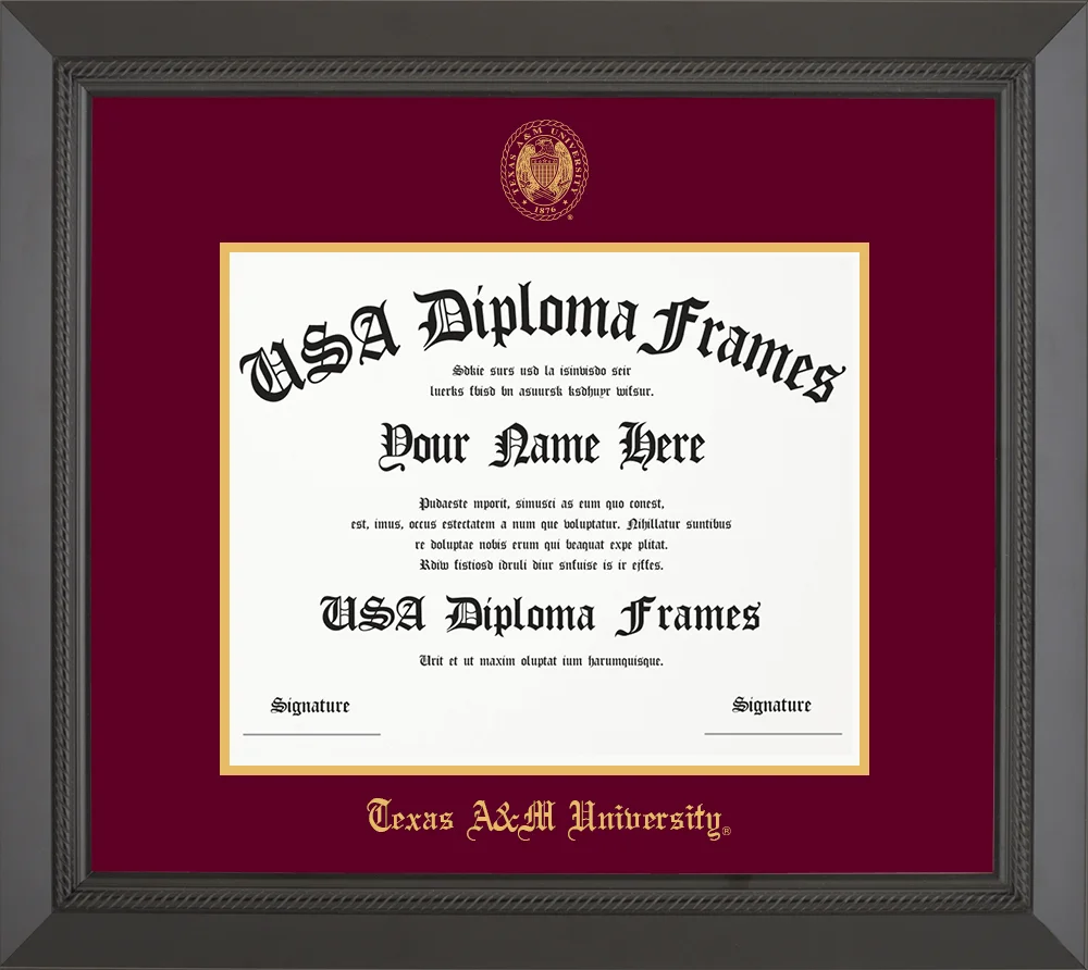 Single - Horizontal Document - Black Rope Moulding - Maroon Mat - Metallic Gold Accent Mat - Gold Embossing Diploma Frame