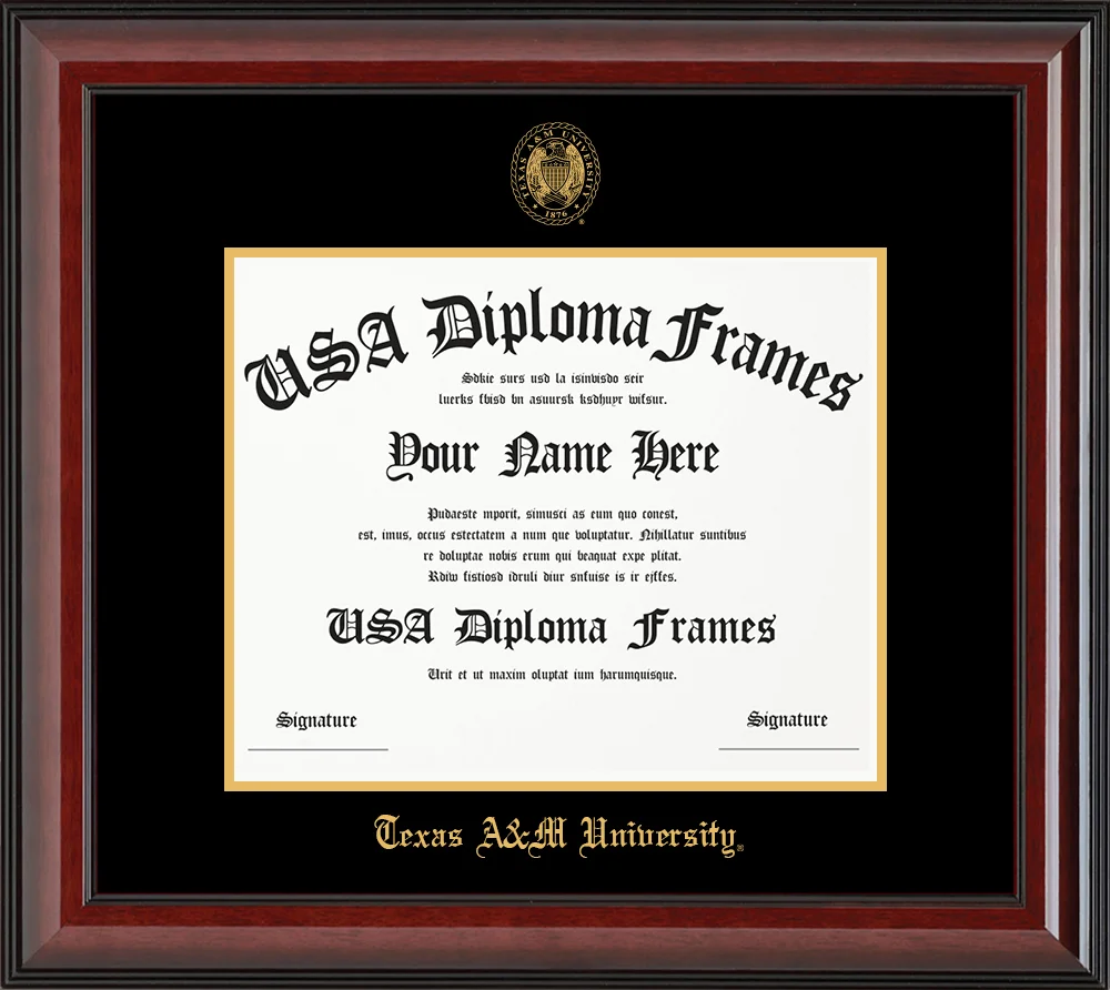 Single - Horizontal Document - Cherry Mahogany Glossy Moulding - Black Mat - Metallic Gold Accent Mat - Gold Embossing Diploma Frame