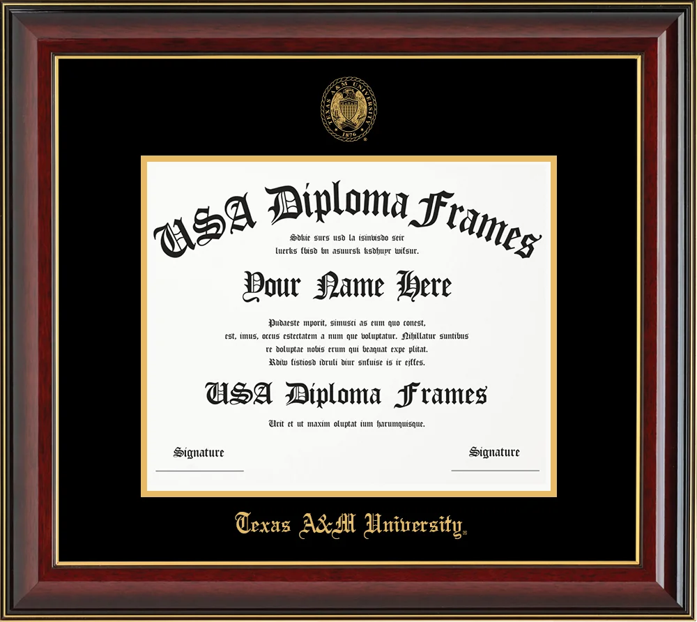 Single - Horizontal Document - Cherry Mahogany Gold Trim Glossy Moulding - Black Mat - Metallic Gold Accent Mat - Gold Embossing Diploma Frame