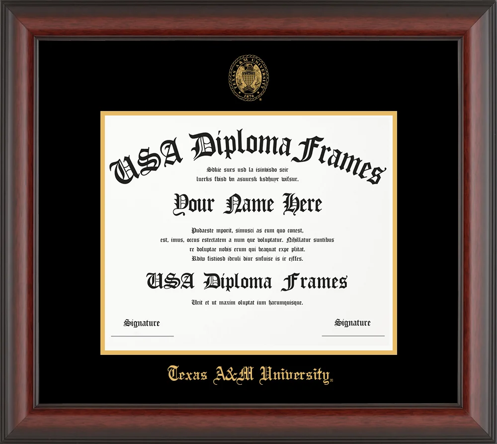 Single - Horizontal Document - Cherry Mahogany Matte Moulding - Black Mat - Metallic Gold Accent Mat - Gold Embossing Diploma Frame