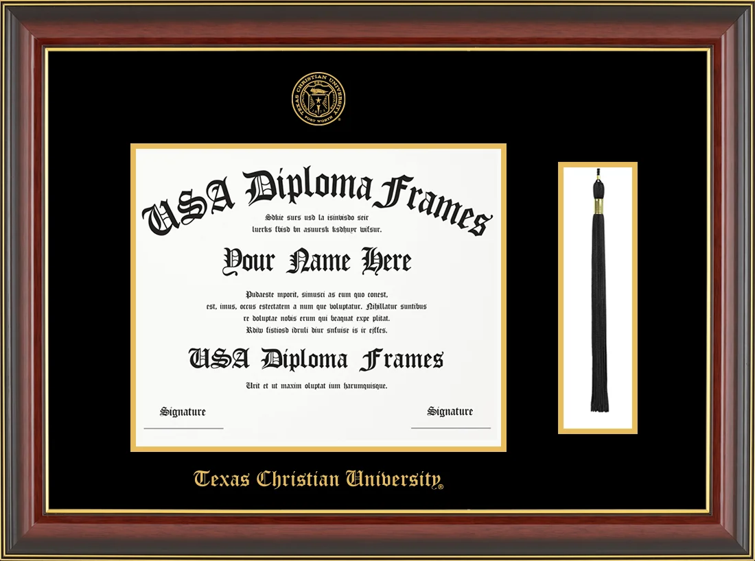 Single-Horizontal Document with Tassel - Cherry Mahogany Gold Trim Glossy Moulding - Black Mat - Gold Accent Mat - Gold Embossing Diploma Frame