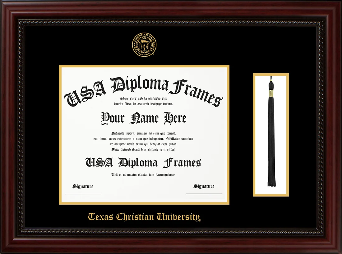 Single-Horizontal Document with Tassel - Executive Cherry Rope Moulding - Black Mat - Gold Accent Mat - Gold Embossing Diploma Frame