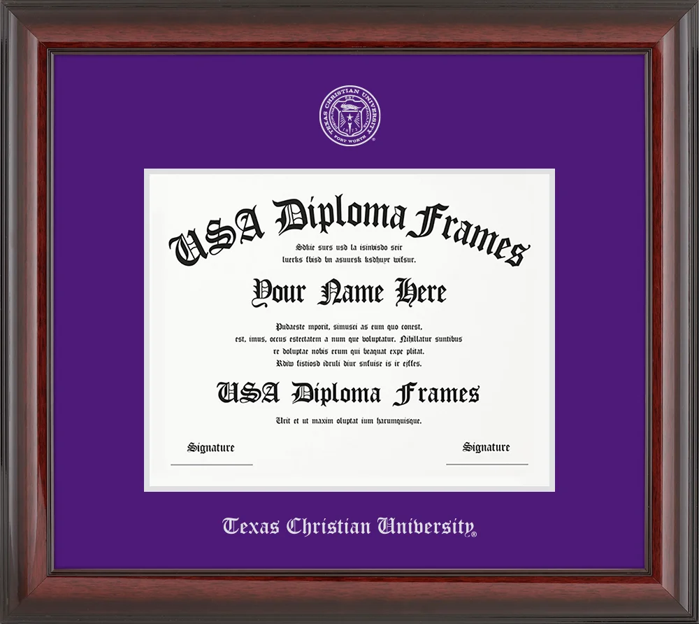 Single-Horizontal Document - Cherry Mahogany Glossy Moulding - Purple Mat - Silver Accent Mat - Silver Embossing Diploma Frame