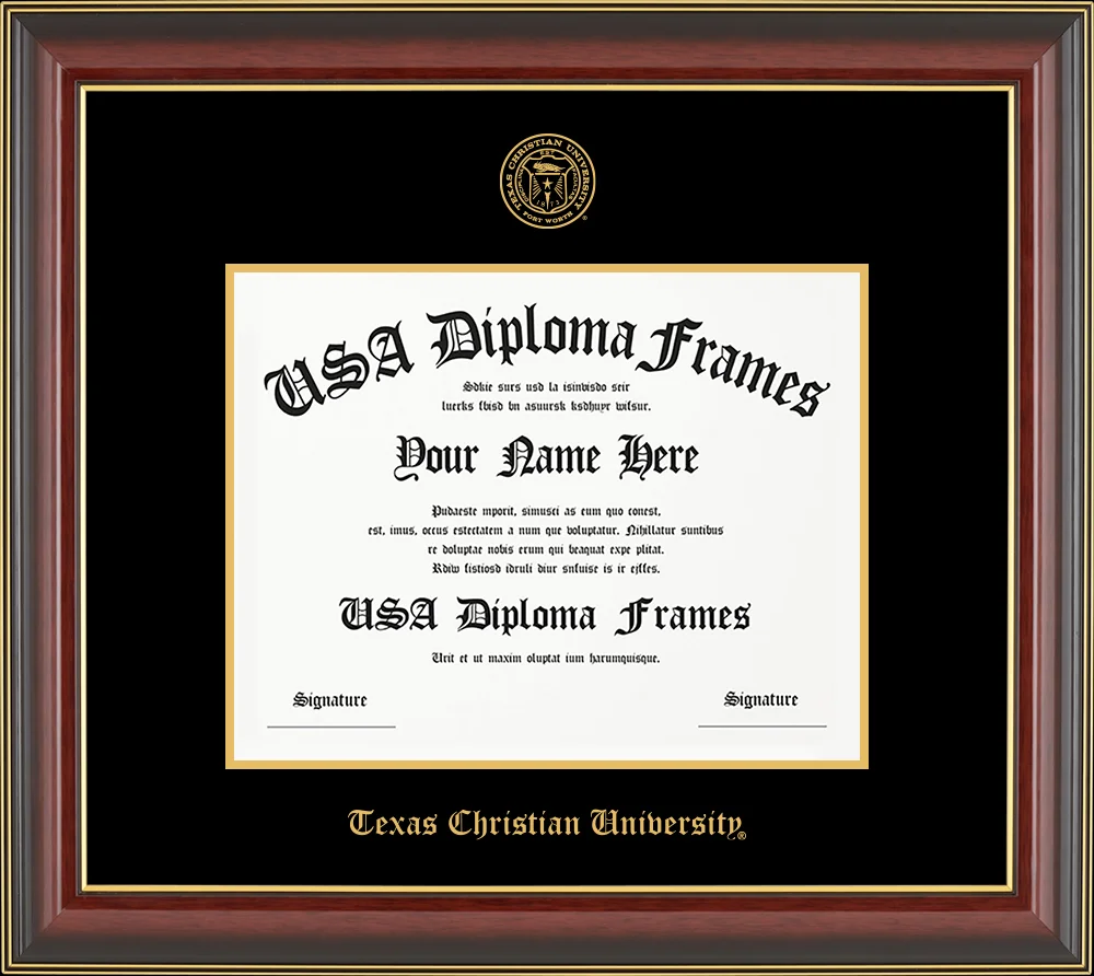 Single-Horizontal Document - Cherry Mahogany Gold Trim Glossy Moulding - Black Mat - Gold Accent Mat - Gold Embossing Diploma Frame