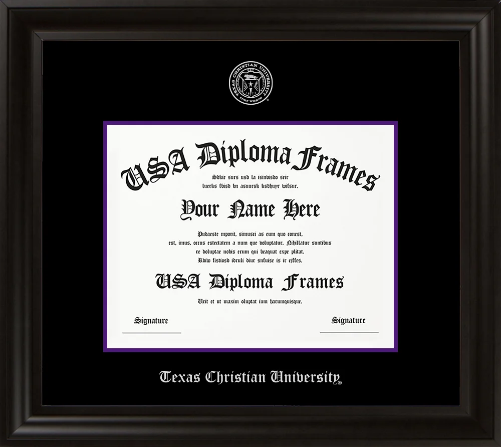 Single-Horizontal Document - Executive Black Moulding - Black Mat - Purple Accent Mat - Silver Embossing Diploma Frame