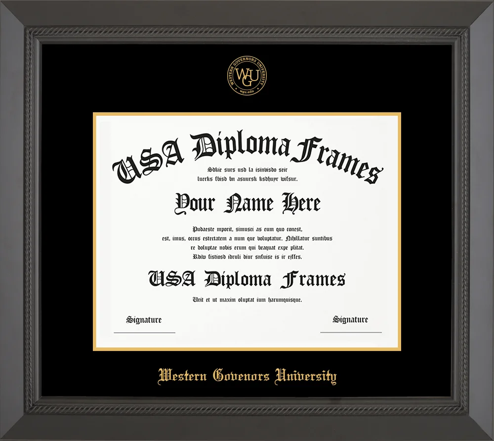 Single - Horizontal Document - Black Rope Moulding - Black Mat - Metallic Gold Accent Mat - Gold Embossing Diploma Frame