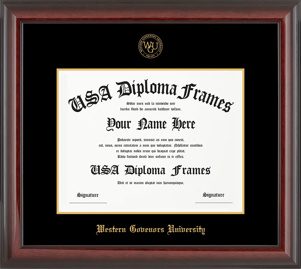 Single - Horizontal Document - Cherry Mahogany Glossy Moulding - Black Mat - Metallic Gold Accent Mat - Gold Embossing Diploma Frame