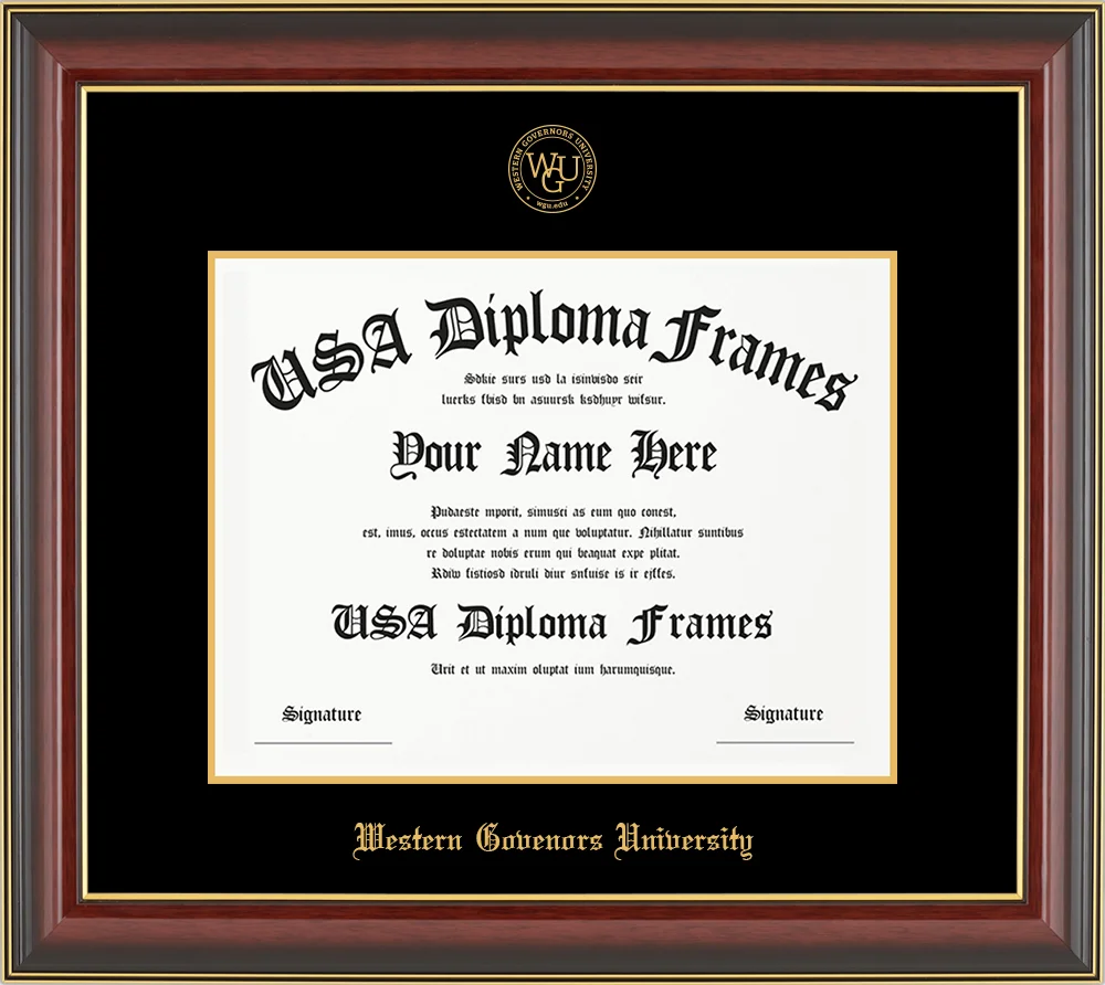 Single - Horizontal Document - Cherry Mahogany Gold Trim Glossy Moulding - Black Mat - Metallic Gold Accent Mat - Gold Embossing Diploma Frame