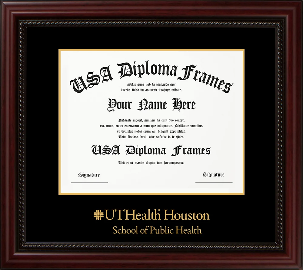 Single - Horizontal Document - Executive Cherry Rope Moulding - Black Mat - Metallic Gold Accent Mat - Gold Embossing Diploma Frame