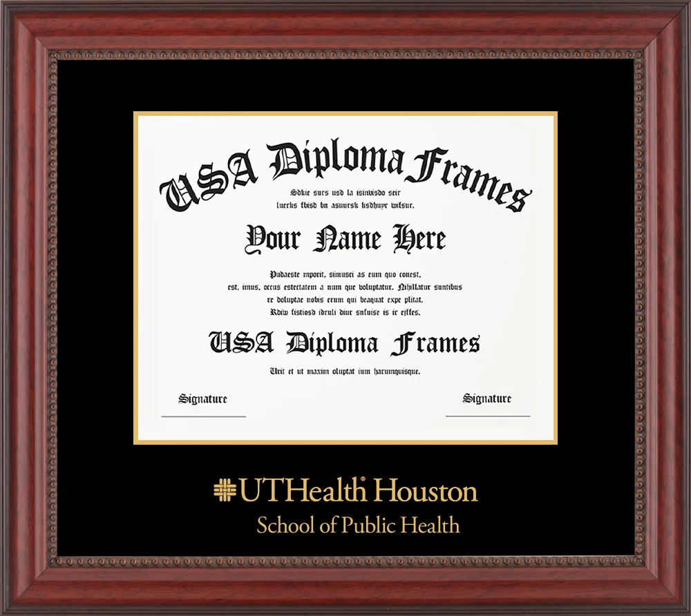 Single - Horizontal Document - Premium Cherry Beaded Moulding - Black Mat - Metallic Gold Accent Mat - Gold Embossing Diploma Frame