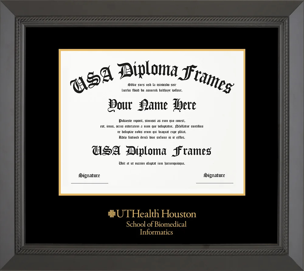 Single - Horizontal Document - Black Rope Moulding - Black Mat - Metallic Gold Accent Mat - Gold Embossing Diploma Frame