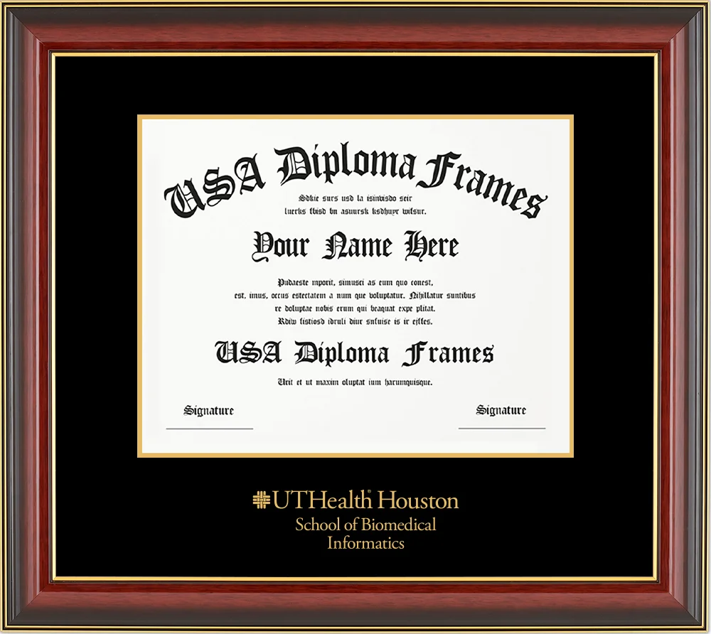 Single - Horizontal Document - Cherry Mahogany Gold Trim Glossy Moulding - Black Mat - Metallic Gold Accent Mat - Gold Embossing Diploma Frame
