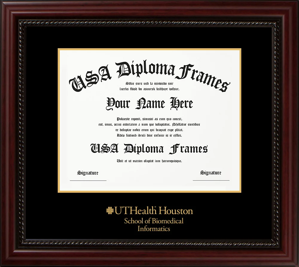 Single - Horizontal Document - Executive Cherry Rope Moulding - Black Mat - Metallic Gold Accent Mat - Gold Embossing Diploma Frame