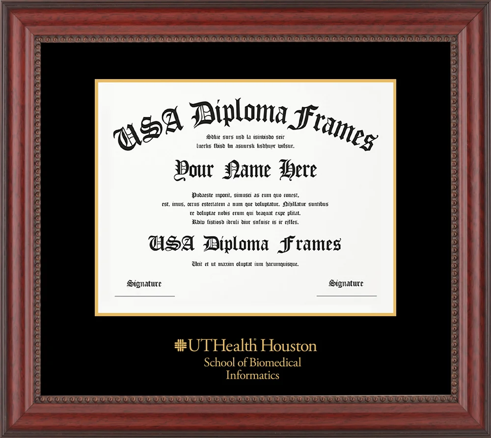Single - Horizontal Document - Premium Cherry Beaded Moulding - Black Mat - Metallic Gold Accent Mat - Gold Embossing Diploma Frame