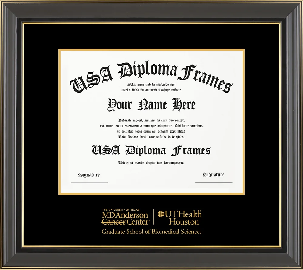 Single - Horizontal Document - Black Gold Trim Glossy Moulding - Black Mat - Metallic Gold Accent Mat - Gold Embossing Diploma Frame