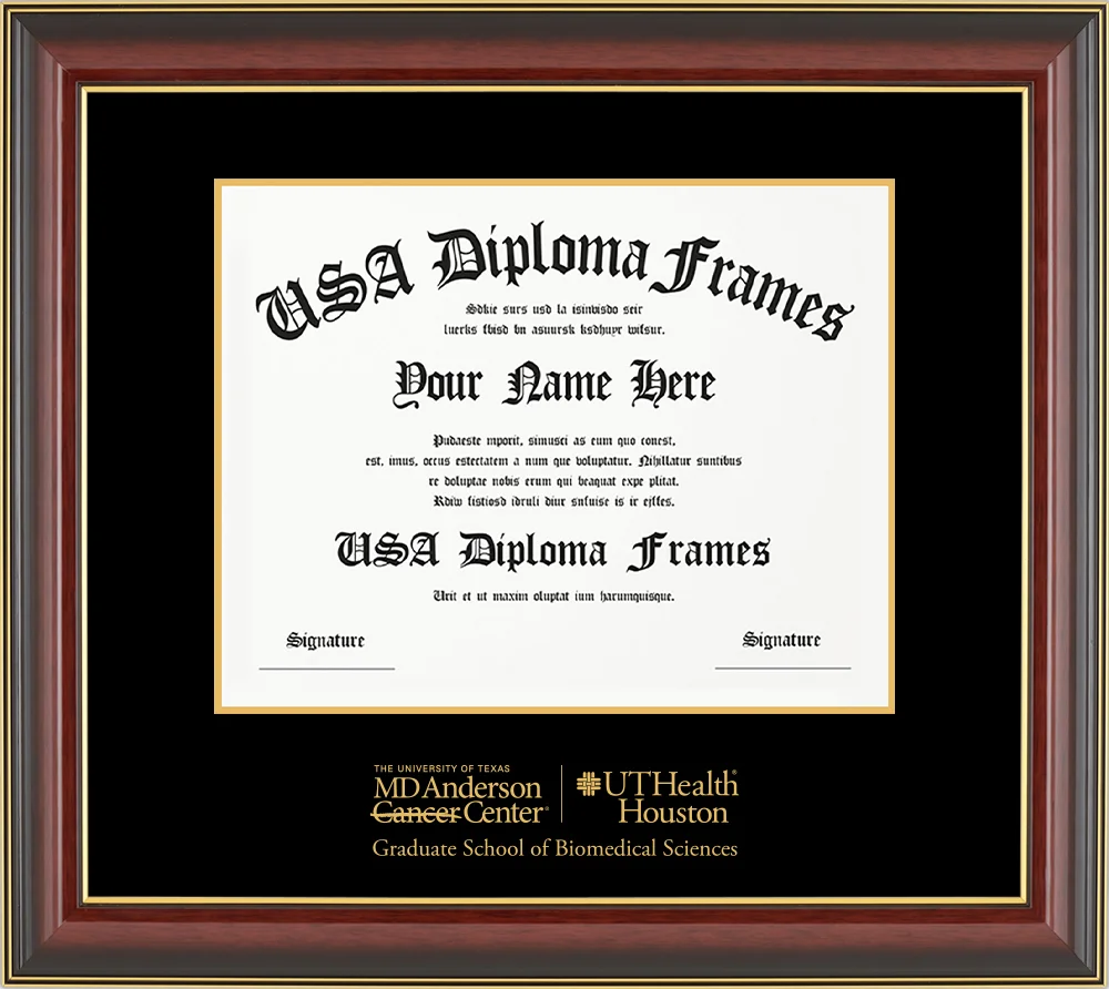 Single - Horizontal Document - Cherry Mahogany Gold Trim Glossy Moulding - Black Mat - Metallic Gold Accent Mat - Gold Embossing Diploma Frame