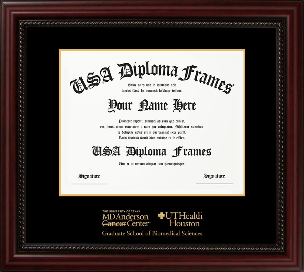 Single - Horizontal Document - Executive Cherry Rope Moulding - Black Mat - Metallic Gold Accent Mat - Gold Embossing Diploma Frame