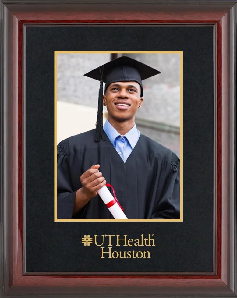 Picture frame - Cherry Mahogany Glossy Moulding - Black Suede Mat - Metallic Gold Accent Mat - Gold Embossing Diploma Frame