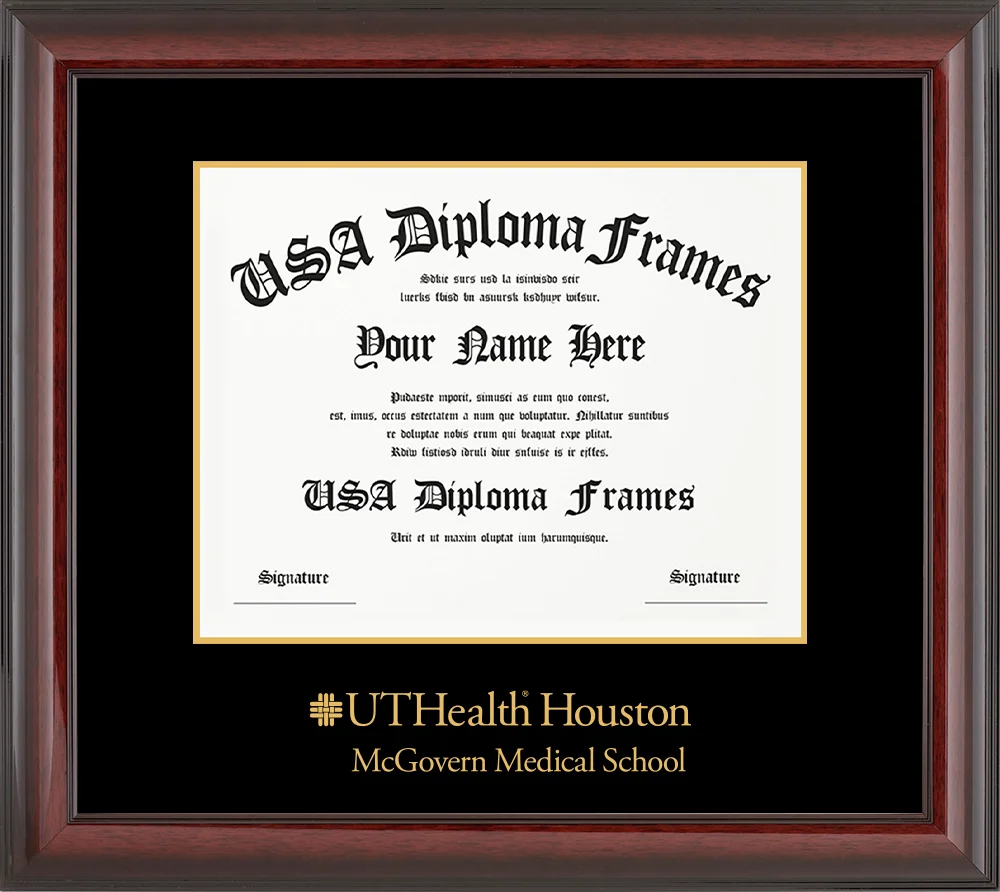 Single - Horizontal Document - Cherry Mahogany Glossy Moulding - Black Mat - Metallic Gold Accent Mat - Gold Embossing Diploma Frame