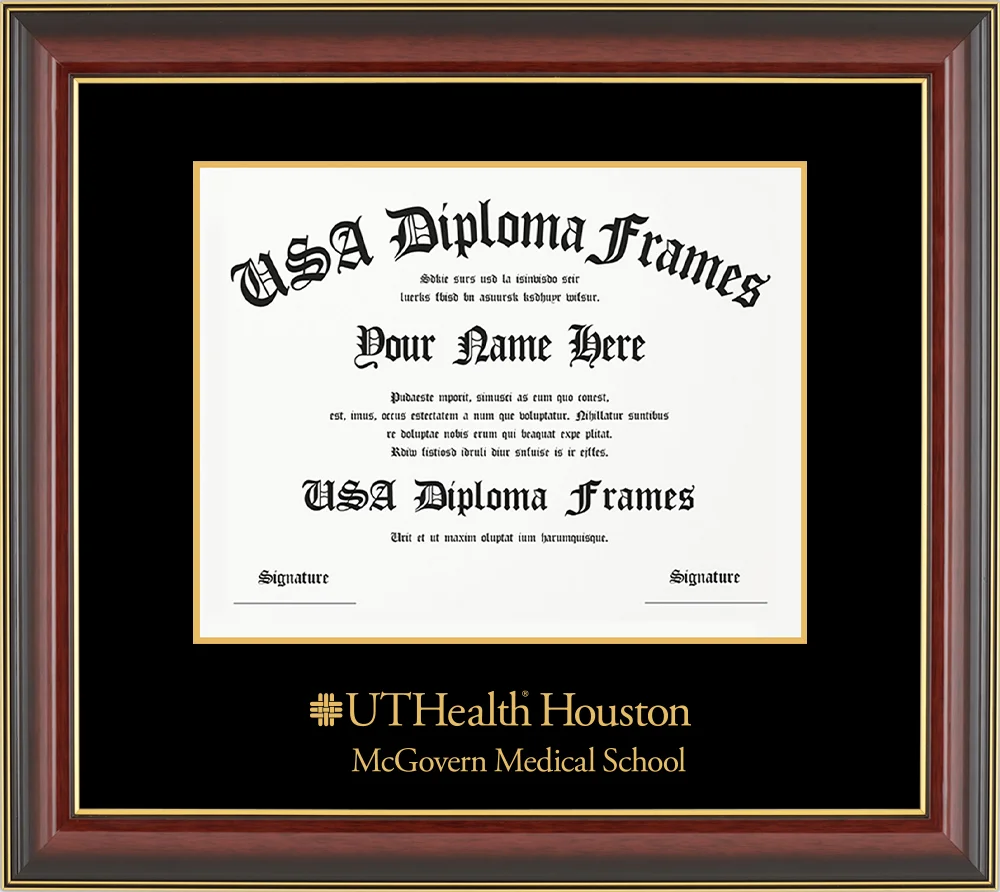 Single - Horizontal Document - Cherry Mahogany Gold Trim Glossy Moulding - Black Mat - Metallic Gold Accent Mat - Gold Embossing Diploma Frame