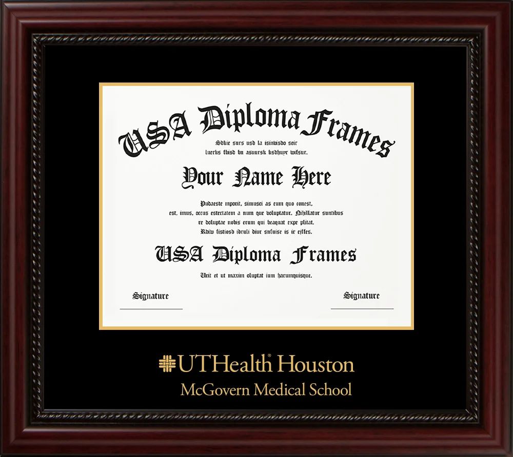 Single - Horizontal Document - Executive Cherry Rope Moulding - Black Mat - Metallic Gold Accent Mat - Gold Embossing Diploma Frame