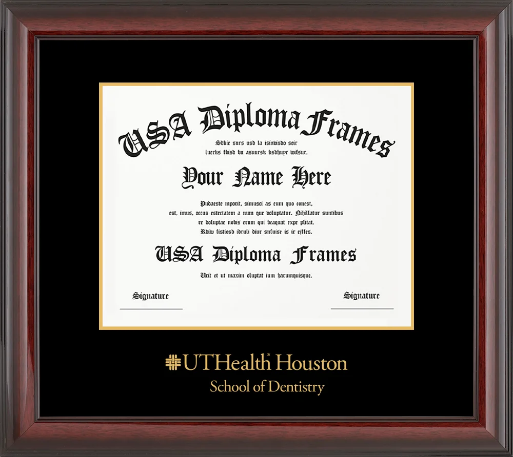 Single - Horizontal Document - Cherry Mahogany Glossy Moulding - Black Mat - Metallic Gold Accent Mat - Gold Embossing Diploma Frame