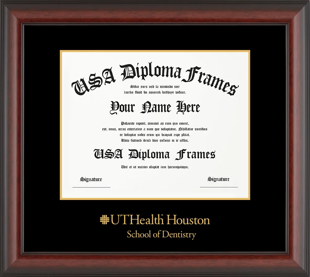 Single - Horizontal Document - Cherry Mahogany Matte Moulding - Black Mat - Metallic Gold Accent Mat - Gold Embossing Diploma Frame