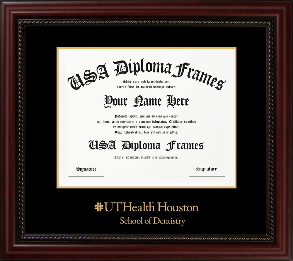 Single - Horizontal Document - Executive Cherry Rope Moulding - Black Mat - Metallic Gold Accent Mat - Gold Embossing Diploma Frame