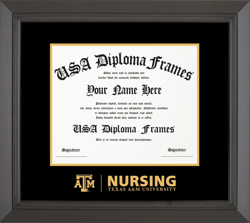 Single - Horizontal Document - Black Rope Moulding - Black Mat - Metallic Gold Accent Mat - Gold Embossing Diploma Frame