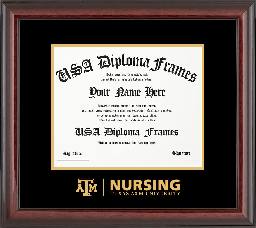 Single - Horizontal Document - Cherry Mahogany Glossy Moulding - Black Mat - Metallic Gold Accent Mat - Gold Embossing Diploma Frame