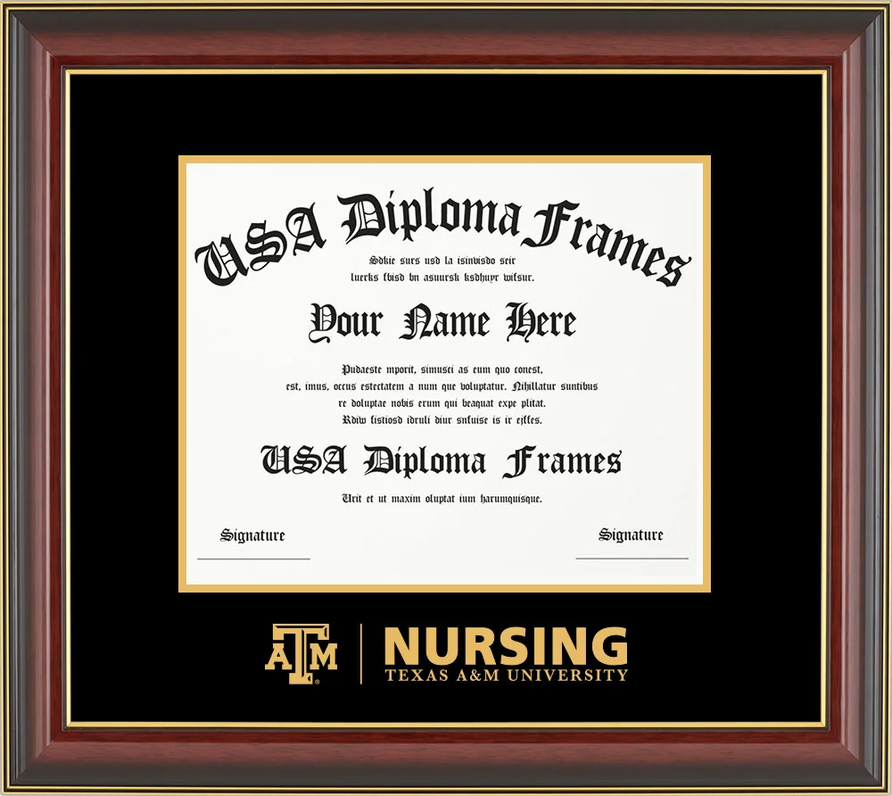 Single - Horizontal Document - Cherry Mahogany Gold Trim Glossy Moulding - Black Mat - Metallic Gold Accent Mat - Gold Embossing Diploma Frame