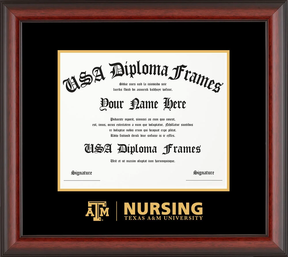 Single - Horizontal Document - Cherry Mahogany Matte Moulding - Black Mat - Metallic Gold Accent Mat - Gold Embossing Diploma Frame