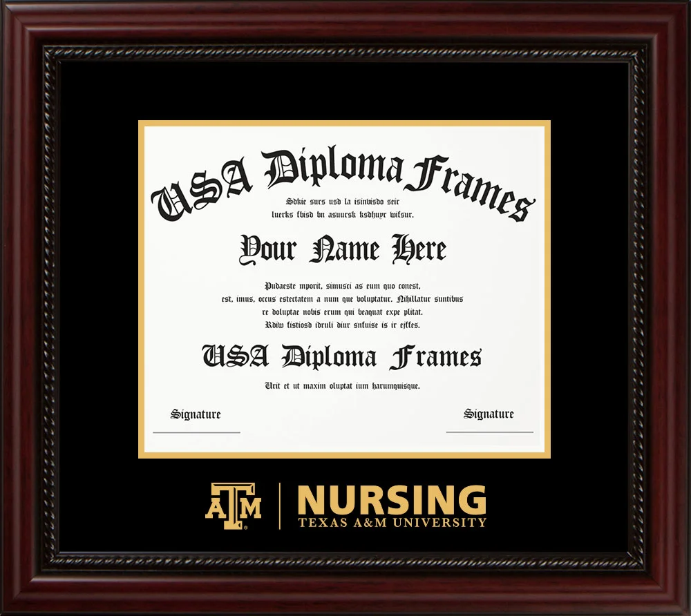 Single - Horizontal Document - Executive Cherry Rope Moulding - Black Mat - Metallic Gold Accent Mat - Gold Embossing Diploma Frame