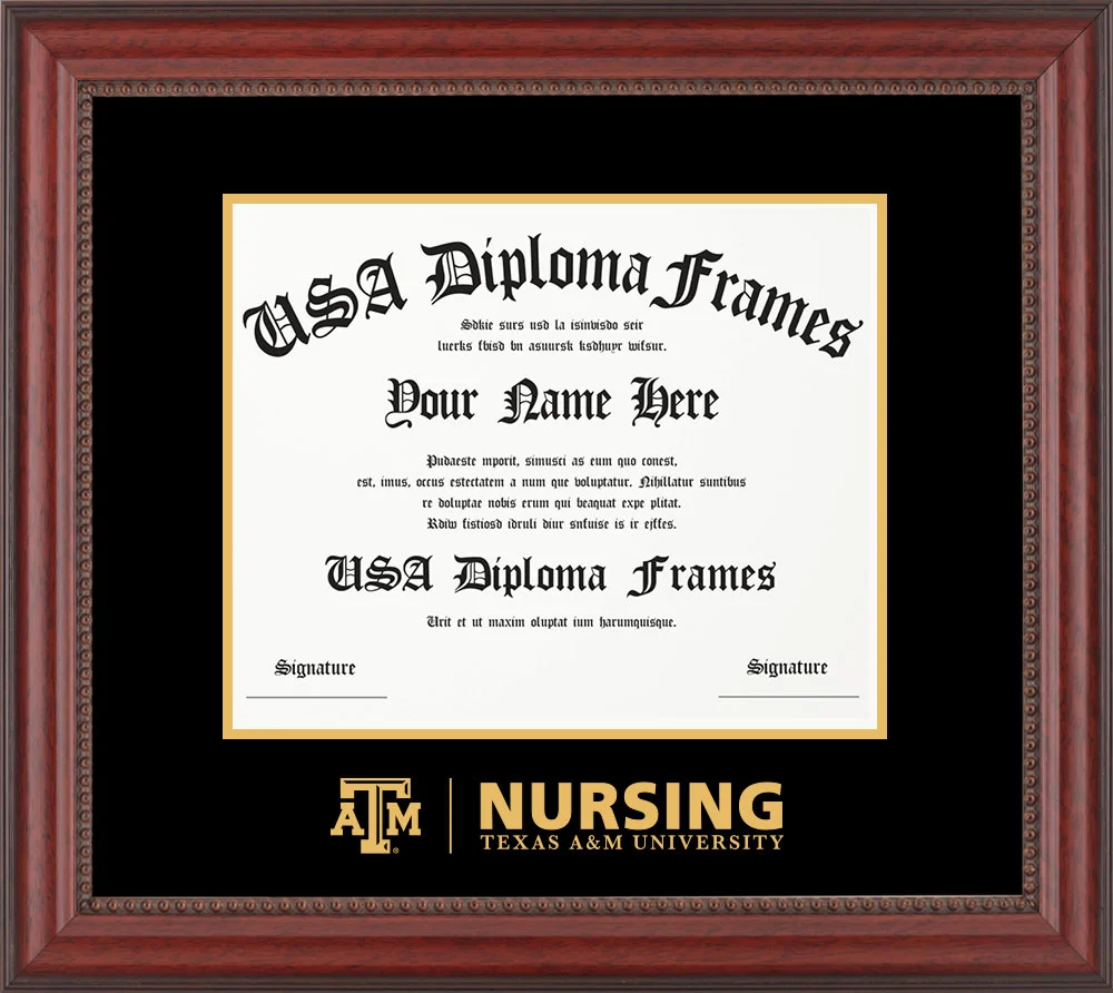 Single - Horizontal Document - Premium Cherry Beaded Moulding - Black Mat - Metallic Gold Accent Mat - Gold Embossing Diploma Frame