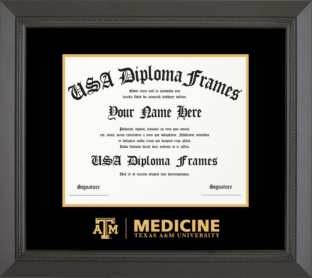 Single - Horizontal Document - Black Rope Moulding - Black Mat - Metallic Gold Accent Mat - Gold Embossing Diploma Frame