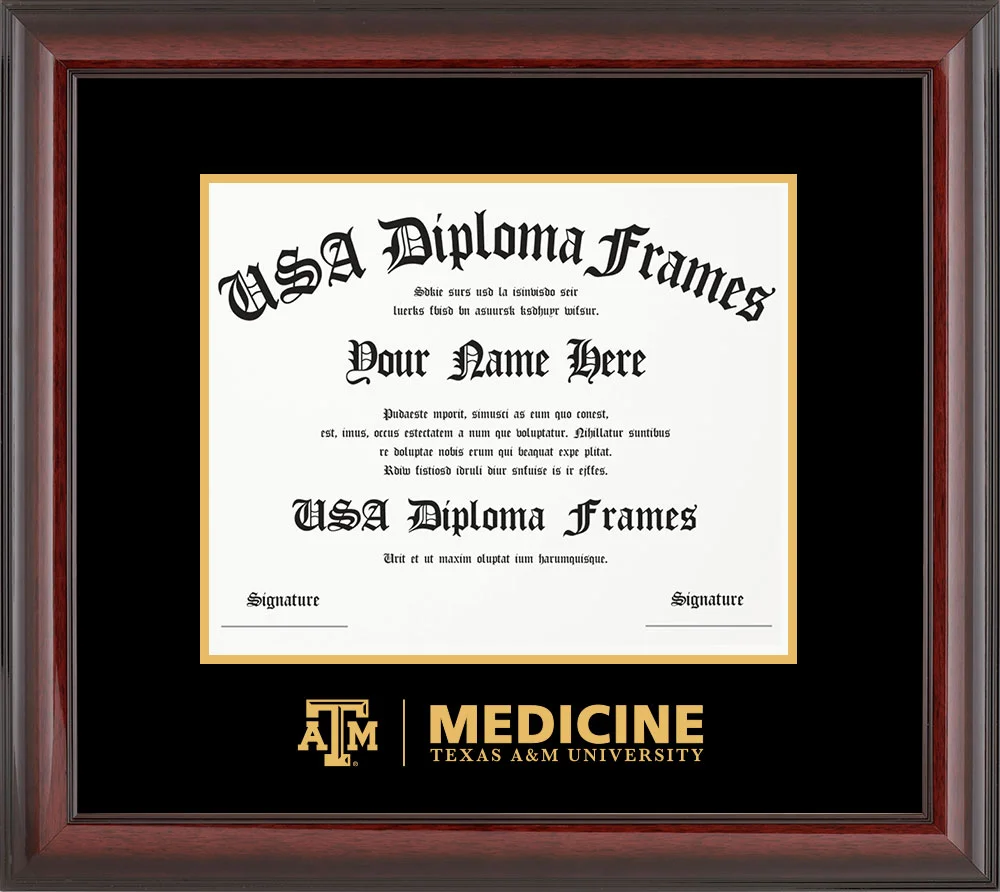 Single - Horizontal Document - Cherry Mahogany Glossy Moulding - Black Mat - Metallic Gold Accent Mat - Gold Embossing Diploma Frame