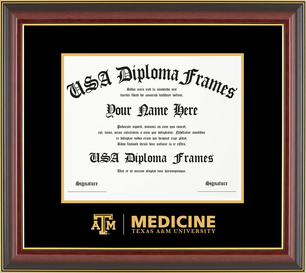 Single - Horizontal Document - Cherry Mahogany Gold Trim Glossy Moulding - Black Mat - Metallic Gold Accent Mat - Gold Embossing Diploma Frame