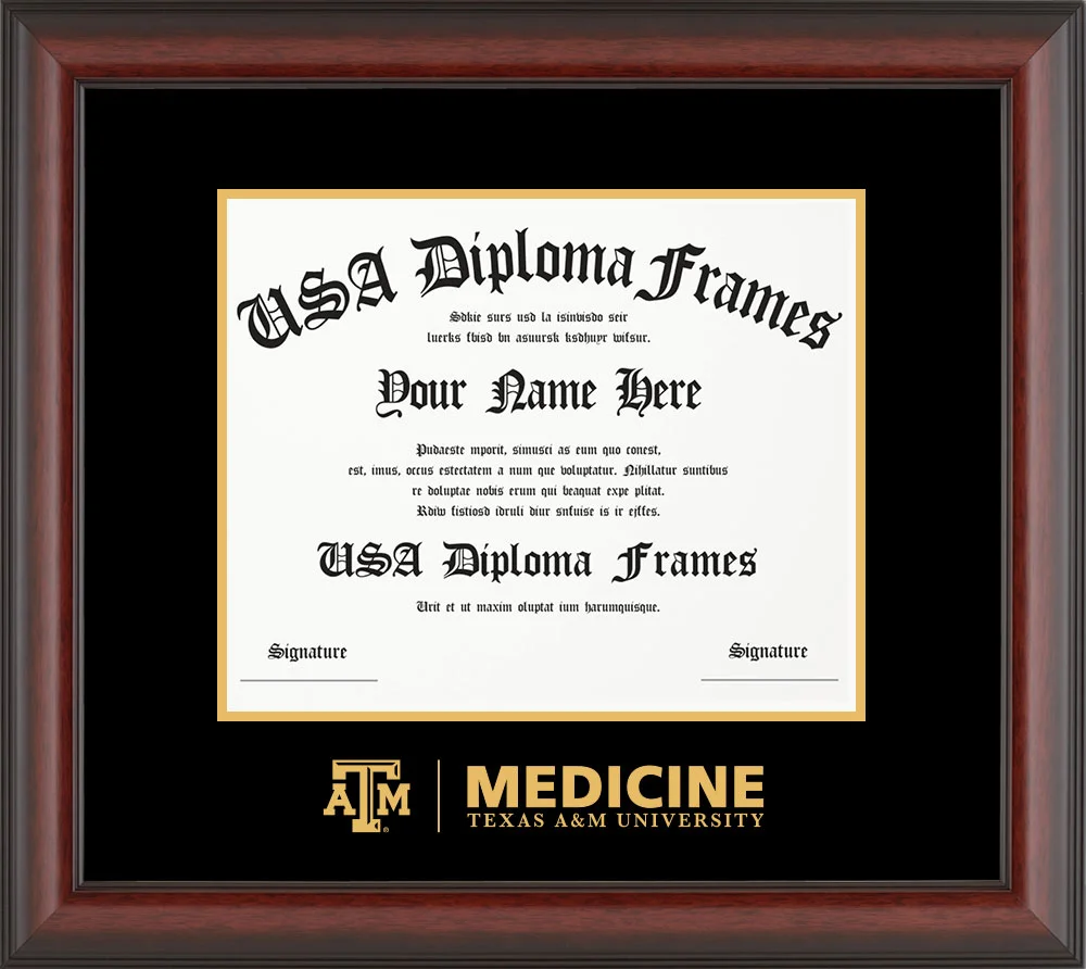 Single - Horizontal Document - Cherry Mahogany Matte Moulding - Black Mat - Metallic Gold Accent Mat - Gold Embossing Diploma Frame