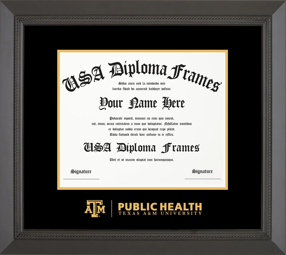 Single - Horizontal Document - Black Rope Moulding - Black Mat - Metallic Gold Accent Mat - Gold Embossing Diploma Frame