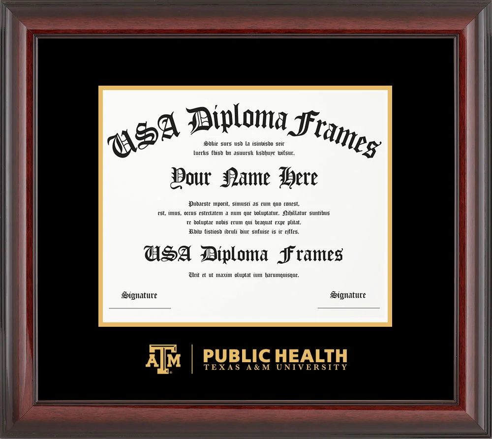 Single - Horizontal Document - Cherry Mahogany Glossy Moulding - Black Mat - Metallic Gold Accent Mat - Gold Embossing Diploma Frame