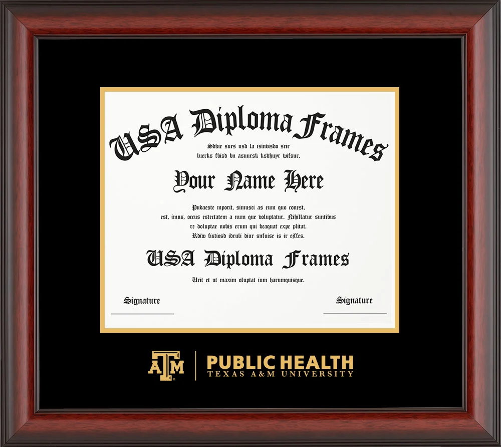 Single - Horizontal Document - Cherry Mahogany Matte Moulding - Black Mat - Metallic Gold Accent Mat - Gold Embossing Diploma Frame