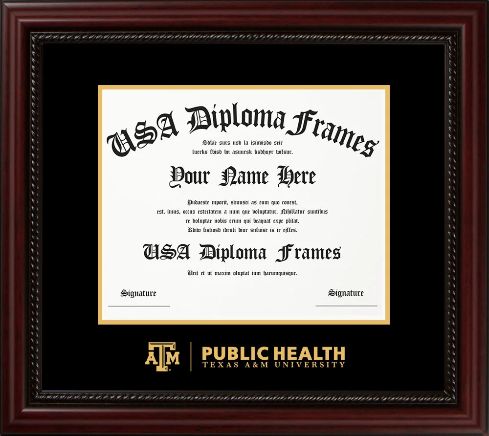 Single - Horizontal Document - Executive Cherry Rope Moulding - Black Mat - Metallic Gold Accent Mat - Gold Embossing Diploma Frame