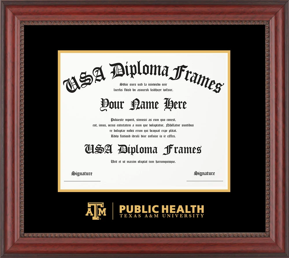 Single - Horizontal Document - Premium Cherry Beaded Moulding - Black Mat - Metallic Gold Accent Mat - Gold Embossing Diploma Frame