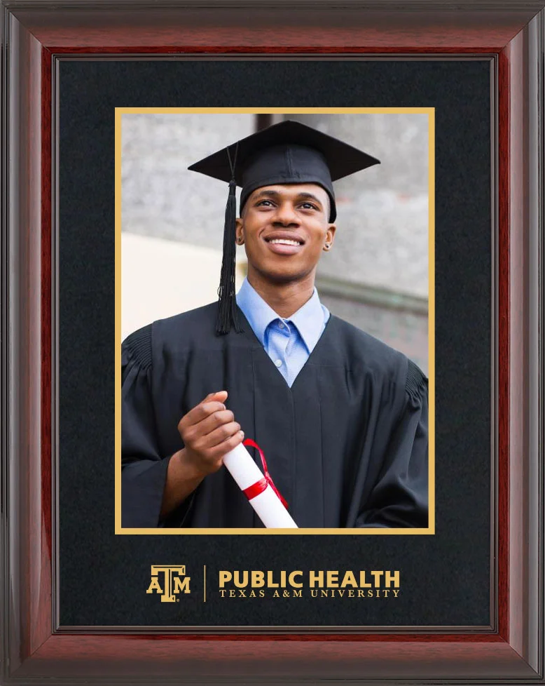 Picture frame - Cherry Mahogany Glossy Moulding - Black Suede Mat - Metallic Gold Accent Mat - Gold Embossing Diploma Frame