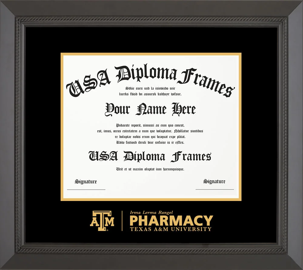 Single - Horizontal Document - Black Rope Moulding - Black Mat - Metallic Gold Accent Mat - Gold Embossing Diploma Frame