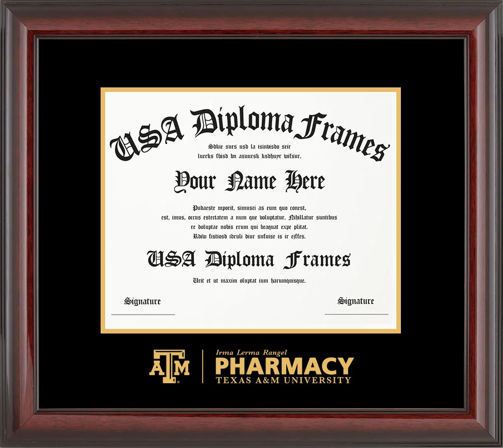 Single - Horizontal Document - Cherry Mahogany Glossy Moulding - Black Mat - Metallic Gold Accent Mat - Gold Embossing Diploma Frame