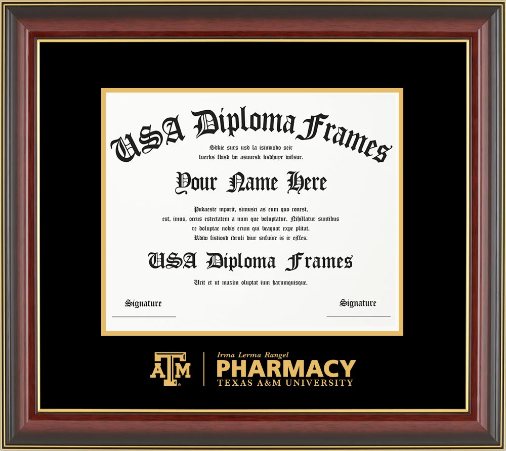 Single - Horizontal Document - Cherry Mahogany Gold Trim Glossy Moulding - Black Mat - Metallic Gold Accent Mat - Gold Embossing Diploma Frame