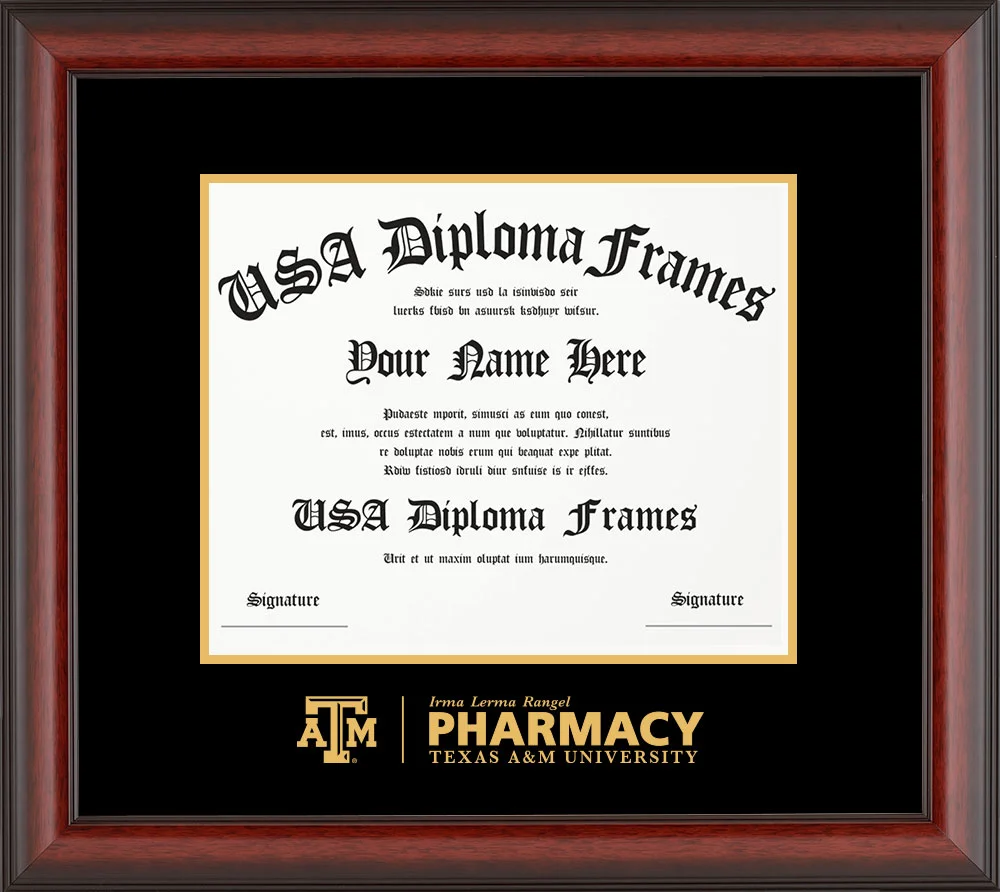 Single - Horizontal Document - Cherry Mahogany Matte Moulding - Black Mat - Metallic Gold Accent Mat - Gold Embossing Diploma Frame