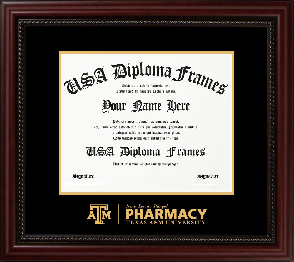 Single - Horizontal Document - Executive Cherry Rope Moulding - Black Mat - Metallic Gold Accent Mat - Gold Embossing Diploma Frame